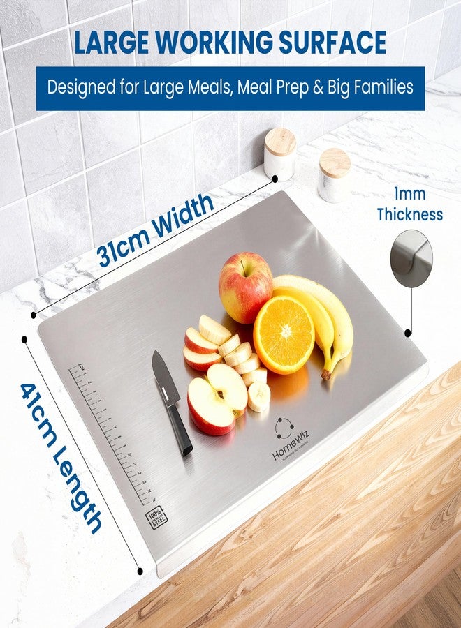 HomeWiz Stainless Steel Chopping Board | 41 x 31 cm Large | 304 Grade Food-Safe Steel | Heavy Duty Steel Board | for Fruits, Vegetables, Meat & Dough Kneading | Built for Everyday Use | Made in India - Image 2